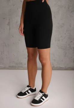 Czarne Szorty Kolarki High Waist z Gumką w Talii Xelfea