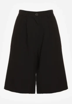 Czarne Szorty o Garniturowym Kroju High Waist z Dodatkiem Wiskozy Mavvia