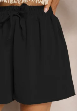 Czarne Szorty o Luźnym Kroju High Waist z Gumką w Talii Vimallora