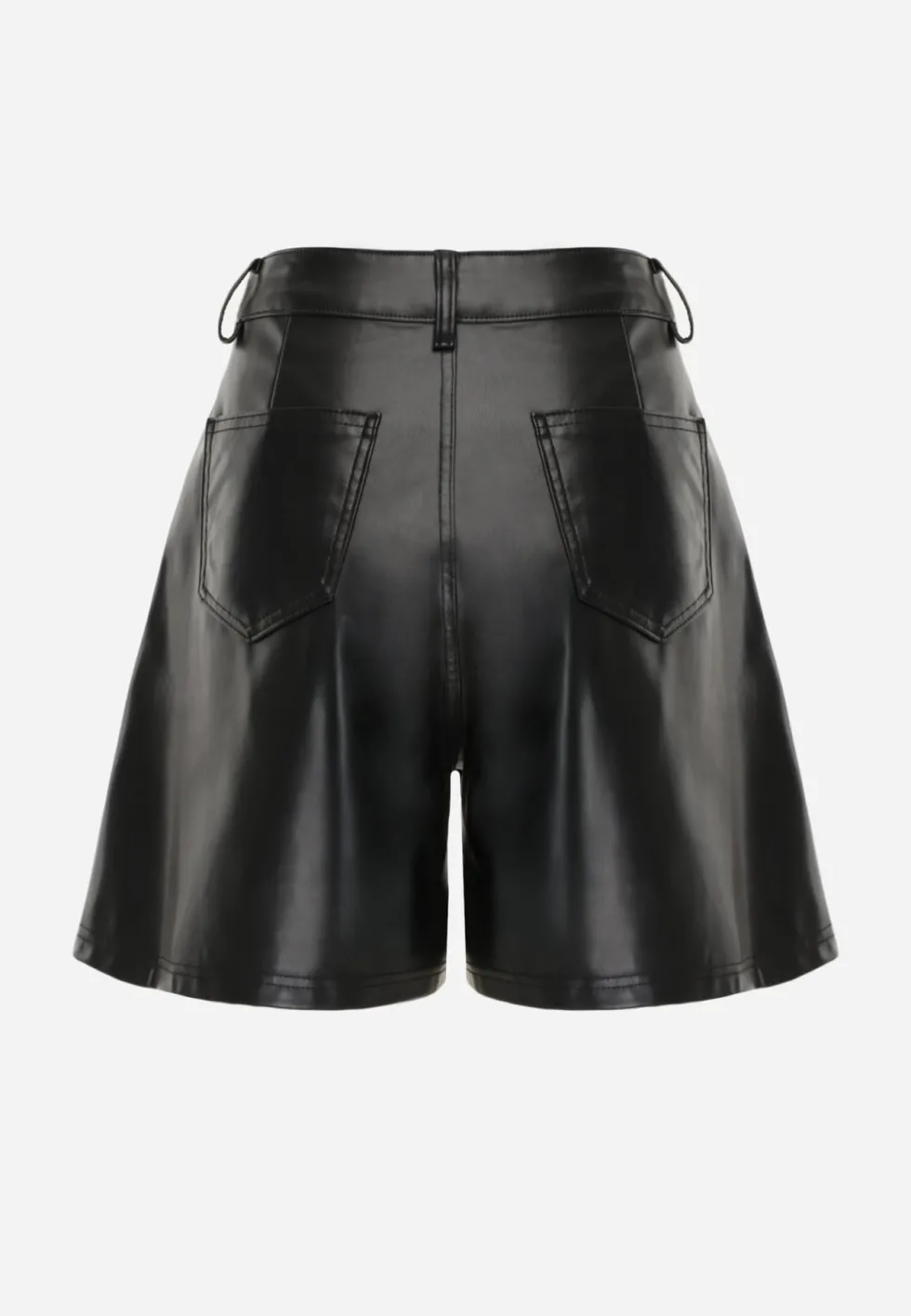 Czarne Szorty Typu Bermudy High Waist Wykonane z Imitacji Skóry Manuela