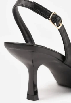 Czarne Szpilki Slingback Ozdobione z Przodu Kokardą Urea