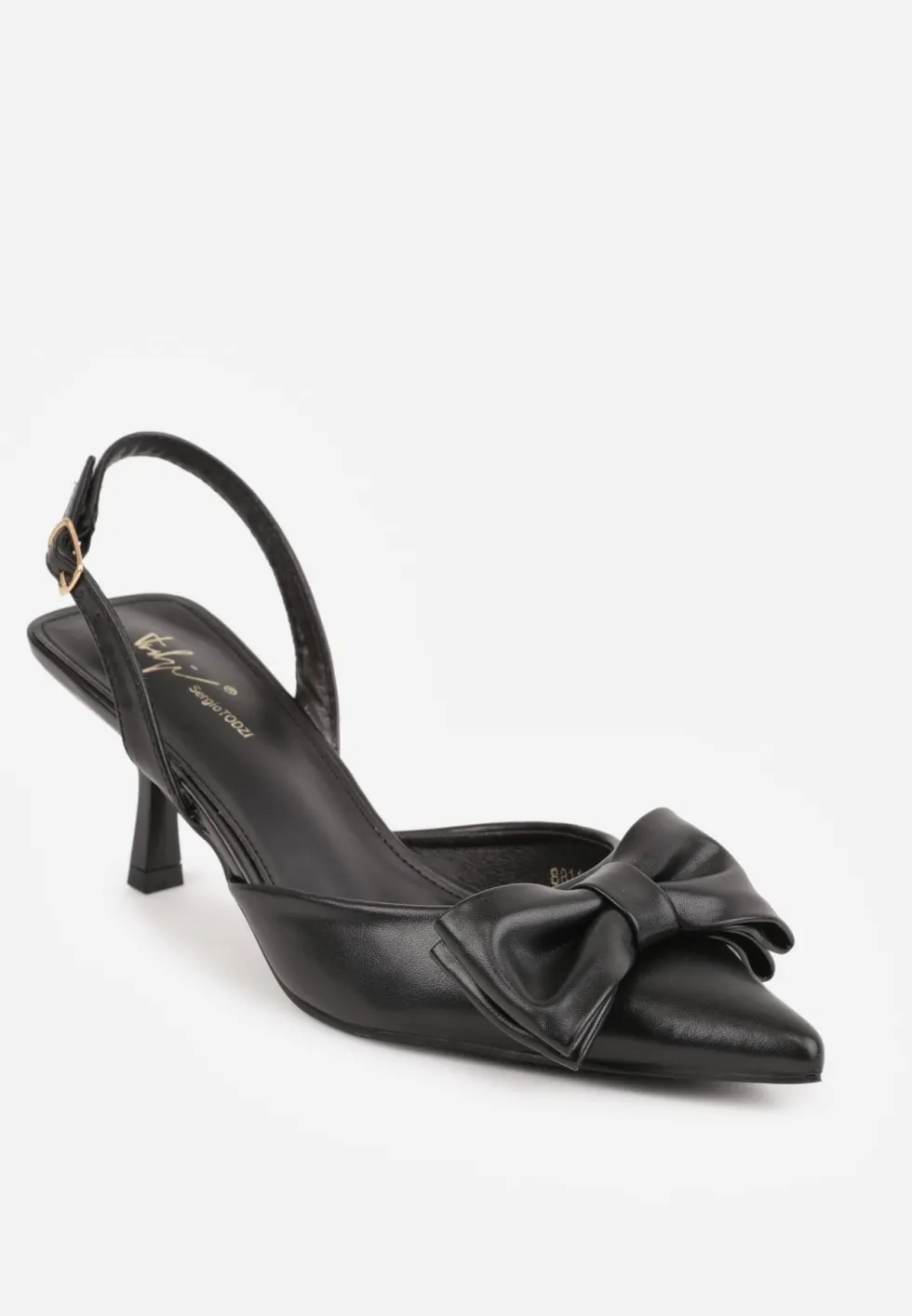 Czarne Szpilki Slingback Ozdobione z Przodu Kokardą Urea