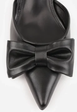 Czarne Szpilki Slingback Ozdobione z Przodu Kokardą Urea