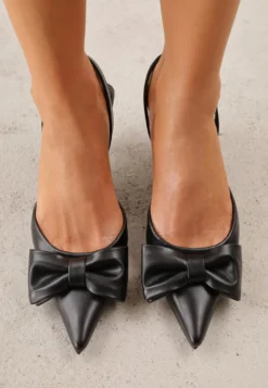 Czarne Szpilki Slingback Ozdobione z Przodu Kokardą Urea