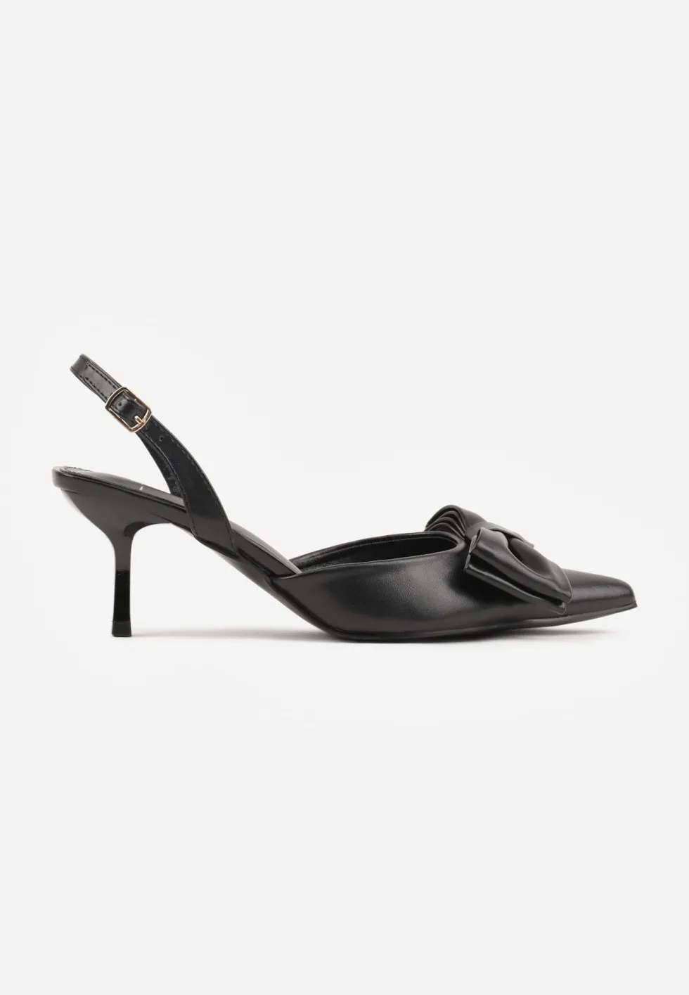 Czarne Szpilki Slingback Ozdobione z Przodu Kokardą Urea