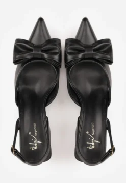 Czarne Szpilki Slingback Ozdobione z Przodu Kokardą Urea