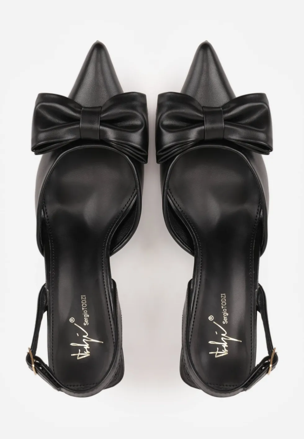 Czarne Szpilki Slingback Ozdobione z Przodu Kokardą Urea