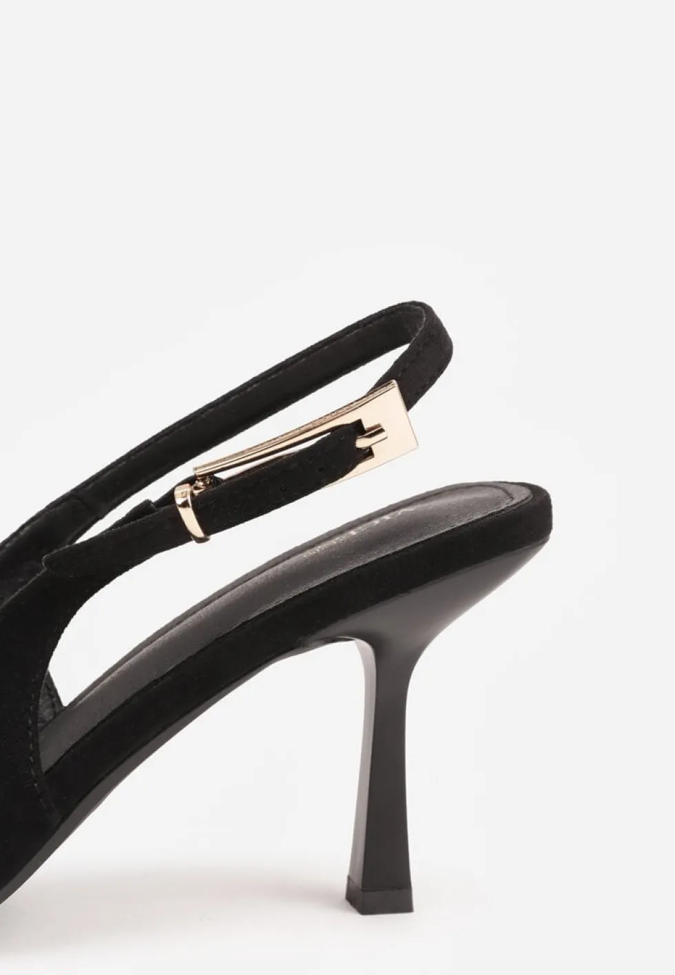 Czarne Szpilki Slingback VICES z Imitacji Zamszu z Prostokątną Klamerką Natuma