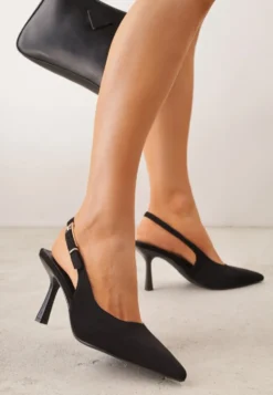 Czarne Szpilki Slingback VICES z Imitacji Zamszu z Prostokątną Klamerką Natuma