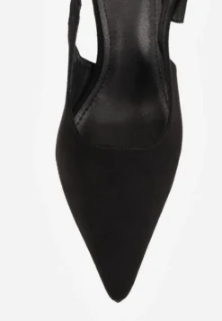 Czarne Szpilki Slingback VICES z Imitacji Zamszu z Prostokątną Klamerką Natuma