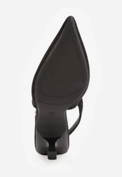 Czarne Szpilki Slingback VICES z Imitacji Zamszu z Prostokątną Klamerką Natuma