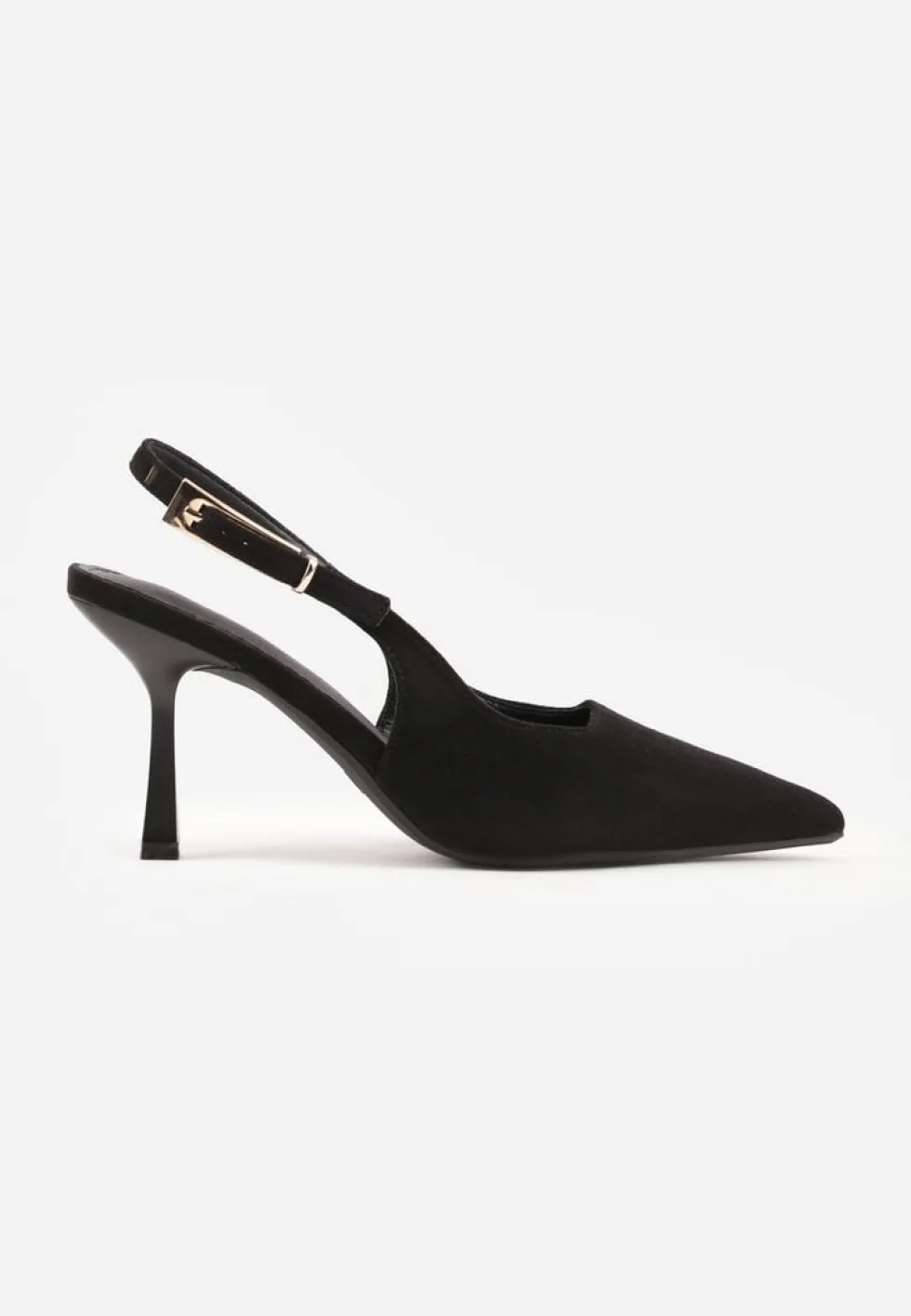 Czarne Szpilki Slingback VICES z Imitacji Zamszu z Prostokątną Klamerką Natuma