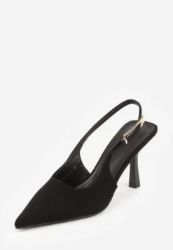 Czarne Szpilki Slingback VICES z Imitacji Zamszu z Prostokątną Klamerką Natuma