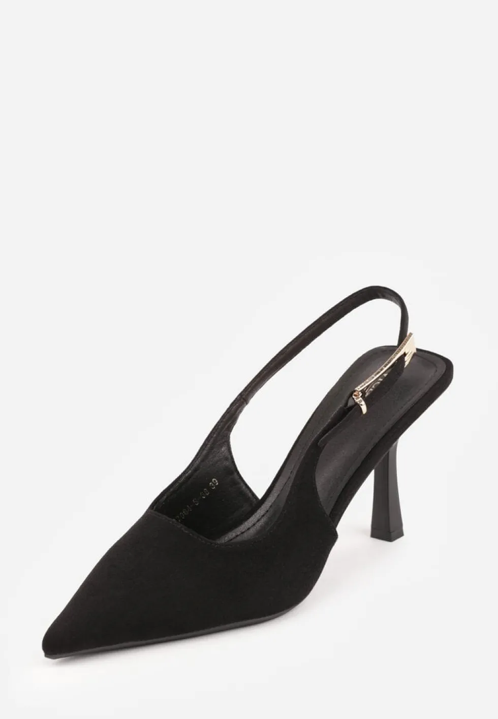 Czarne Szpilki Slingback VICES z Imitacji Zamszu z Prostokątną Klamerką Natuma