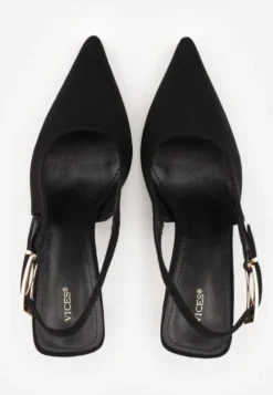 Czarne Szpilki Slingback VICES z Imitacji Zamszu z Prostokątną Klamerką Natuma