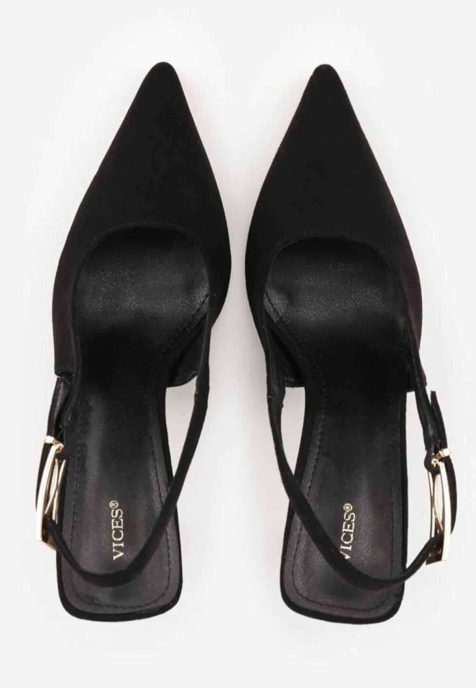 Czarne Szpilki Slingback VICES z Imitacji Zamszu z Prostokątną Klamerką Natuma