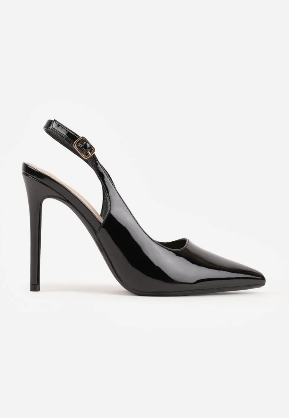 Czarne Szpilki Slingback VICES z Lakierowanym Połyskiem i Skórzaną Wkładką Marinja