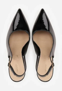 Czarne Szpilki Slingback VICES z Lakierowanym Połyskiem i Skórzaną Wkładką Marinja