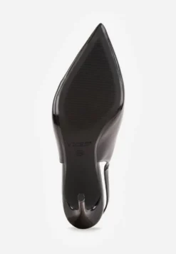 Czarne Szpilki Slingback VICES z Lakierowanym Połyskiem i Skórzaną Wkładką Marinja