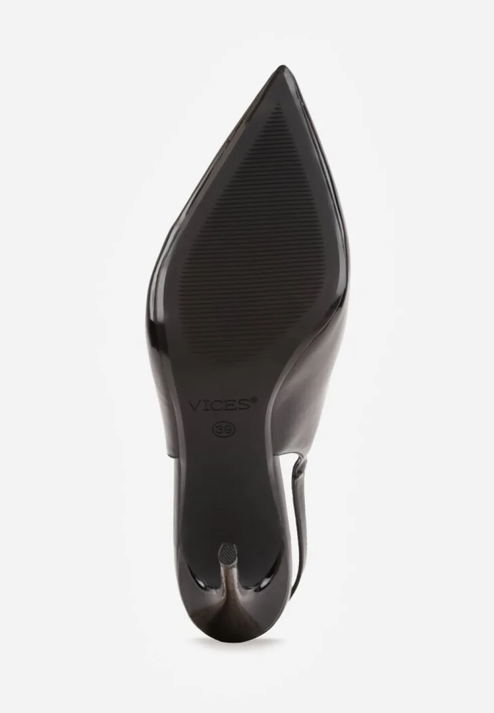 Czarne Szpilki Slingback VICES z Lakierowanym Połyskiem i Skórzaną Wkładką Marinja