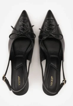 Czarne Szpilki Slingback VICES Zdobione Gorsetowym Wiązaniem z Kokardą Azimuna
