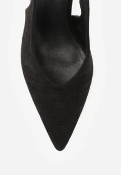 Czarne Szpilki Slingback z Ażurową Cholewką Nessnore