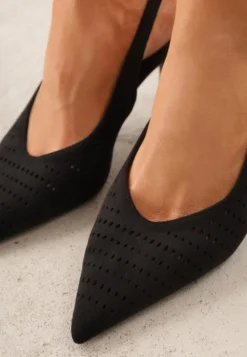 Czarne Szpilki Slingback z Ażurową Cholewką Nessnore