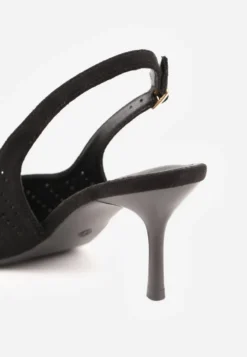 Czarne Szpilki Slingback z Ażurową Cholewką Nessnore