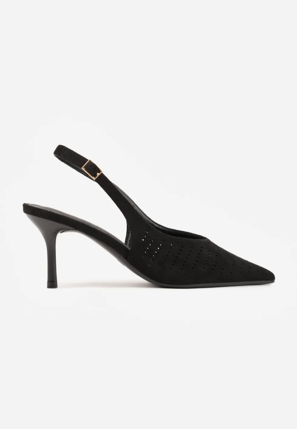 Czarne Szpilki Slingback z Ażurową Cholewką Nessnore