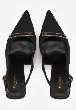 Czarne Szpilki Slingback z Ozdobną Prostokątną Klamerką Vitanis