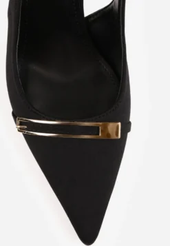 Czarne Szpilki Slingback z Ozdobną Prostokątną Klamerką Vitanis