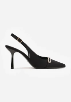Czarne Szpilki Slingback z Ozdobną Prostokątną Klamerką Vitanis