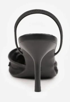 Czarne Szpilki VICES Slingback z Noskami w Szpic Ozdobionymi Haftem i Koralikami Laraidina