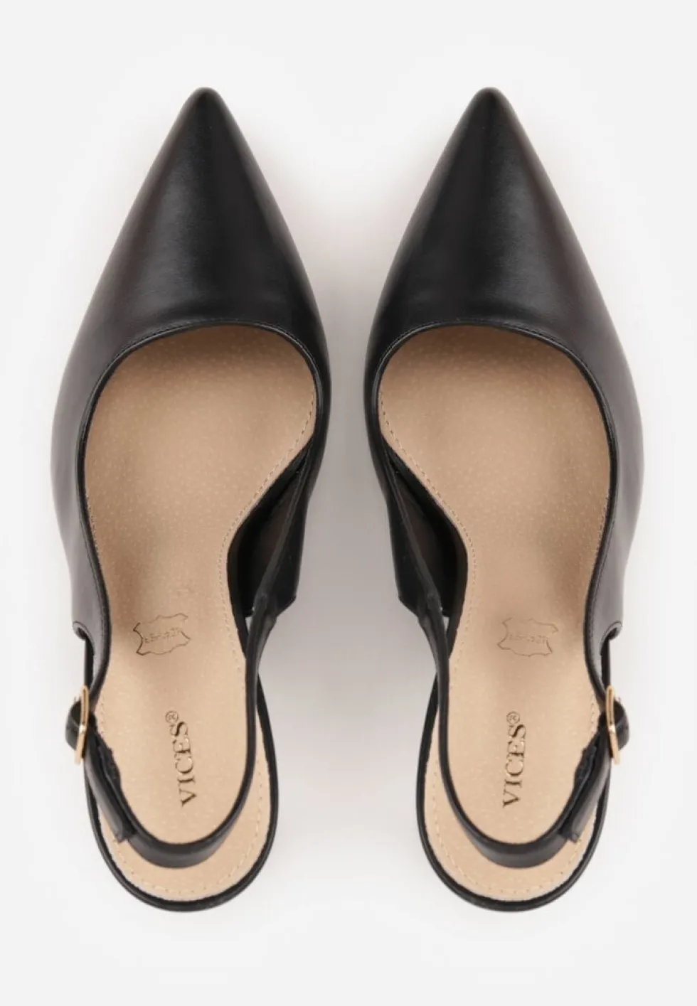 Czarne Szpilki VICES Slingback z Wkładką ze Skóry Naturalnej Zoretta