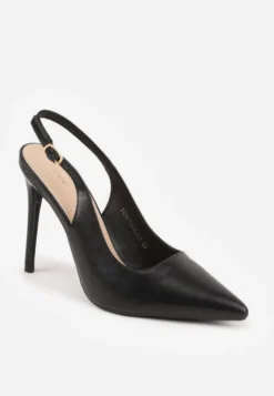 Czarne Szpilki VICES Slingback z Wkładką ze Skóry Naturalnej Zoretta