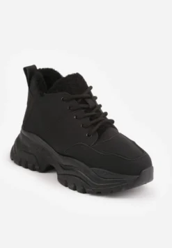 Czarne Trapery Sneakersy Vices na Platformie z Tłoczeniem Nirrise