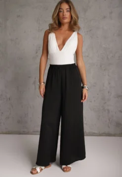 Czarne Wiskozowe Spodnie Szerokie High Waist Rissalene