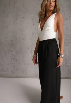 Czarne Wiskozowe Spodnie Szerokie High Waist Rissalene
