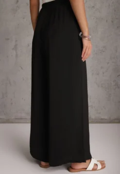Czarne Wiskozowe Spodnie Szerokie High Waist Rissalene