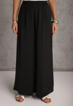 Czarne Wiskozowe Spodnie Szerokie High Waist Rissalene