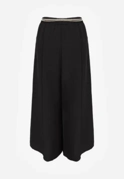Czarne Wiskozowe Spodnie Typu Palazzo High Waist Ozdobione Paskiem Sznurkiem Alemea