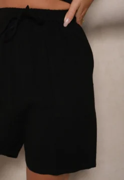 Czarne Wiskozowe Szorty Bermudy High Waist z Lnem Dorotella