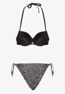 Czarne Wiązane Bikini Biustonosz Halter i Majtki Figi Savadine