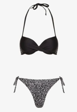 Czarne Wiązane Bikini Biustonosz Halter i Majtki Figi Savadine