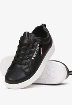 Czarne Wiązane Sneakersy przed Kostkę z Ozdobnym Suwakiem i Naszywką Hypatha