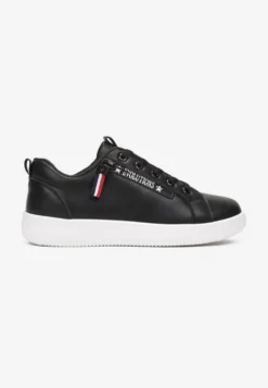 Czarne Wiązane Sneakersy przed Kostkę z Ozdobnym Suwakiem i Naszywką Hypatha