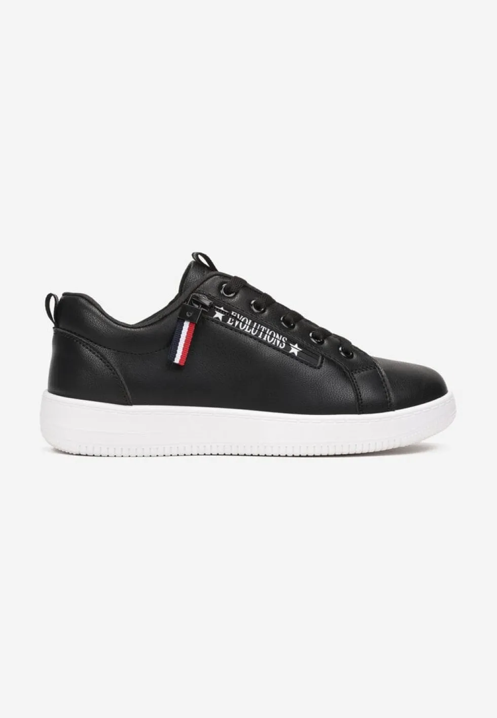 Czarne Wiązane Sneakersy przed Kostkę z Ozdobnym Suwakiem i Naszywką Hypatha