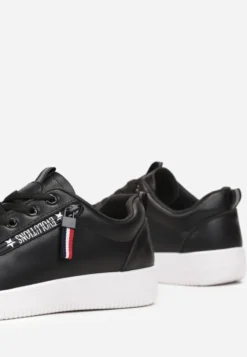 Czarne Wiązane Sneakersy przed Kostkę z Ozdobnym Suwakiem i Naszywką Hypatha