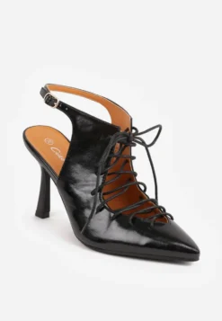 Czarne Wiązane Szpilki Typu Slingback Angellta