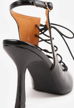 Czarne Wiązane Szpilki Typu Slingback Angellta